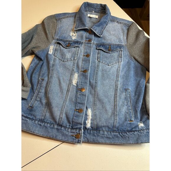 Ci Sono Women's Blue Gray Sweatshirt Sleeves Denim Jean Jacket Size Medium - Picture 5 of 8
